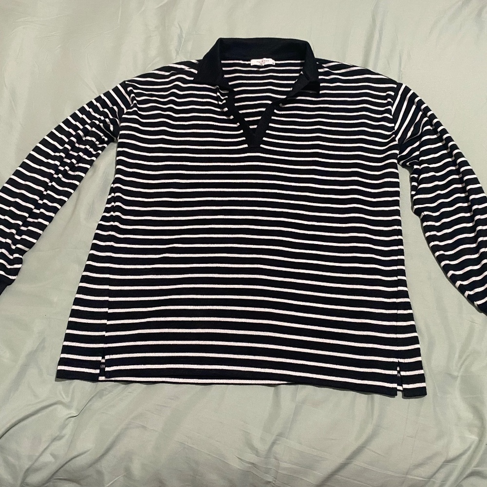 Rag & Bone Striped V-Neck Collared Top – Women’s Small